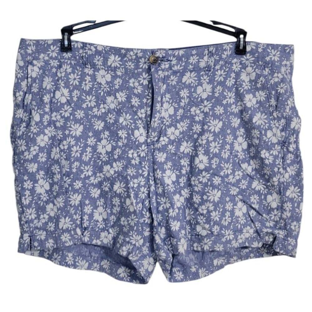 Old Navy Everyday Short High Rise Floral Blue White Linen Blend Sz 18 *Read